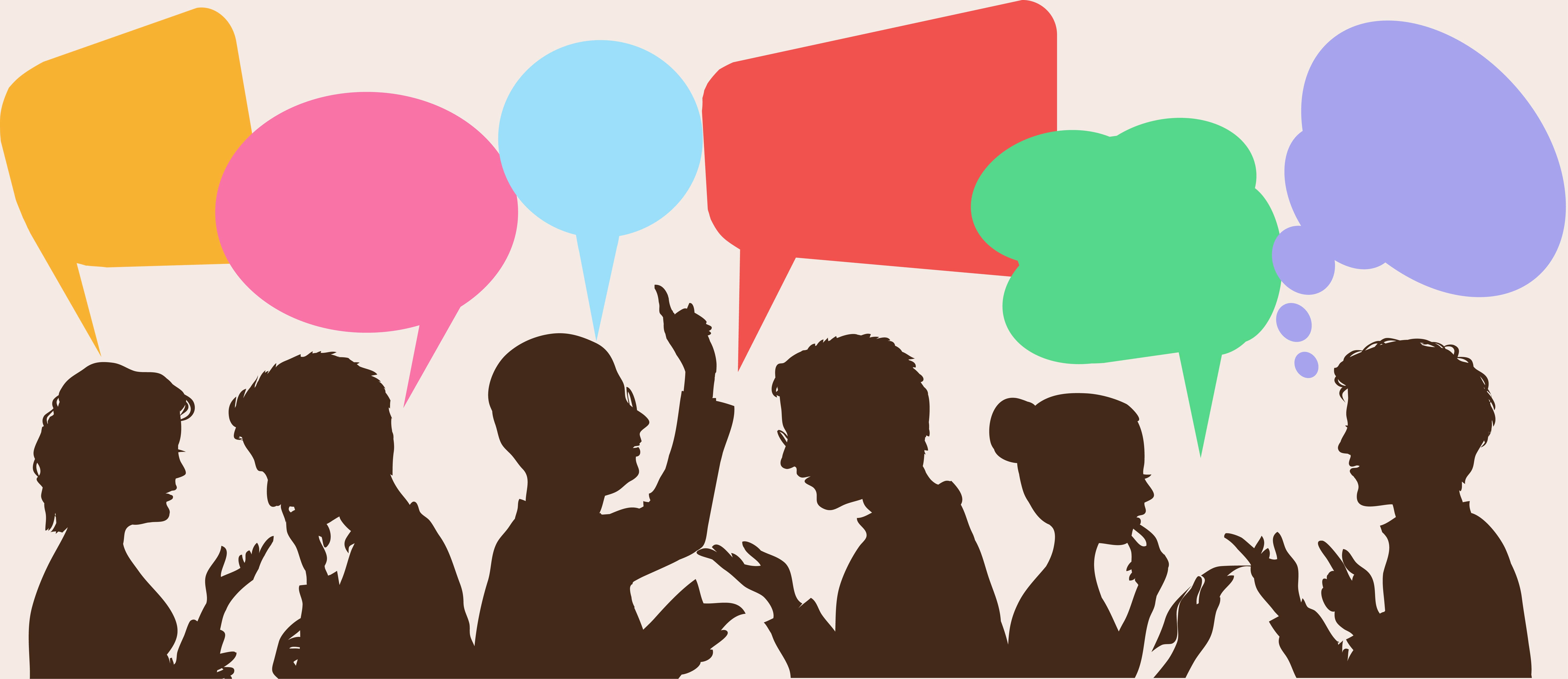 An image showing a group of cartoon silhouettes with speech bubbles