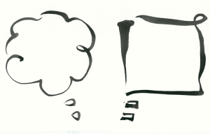 An image of a thought bubble and a square-shaped thought bubble